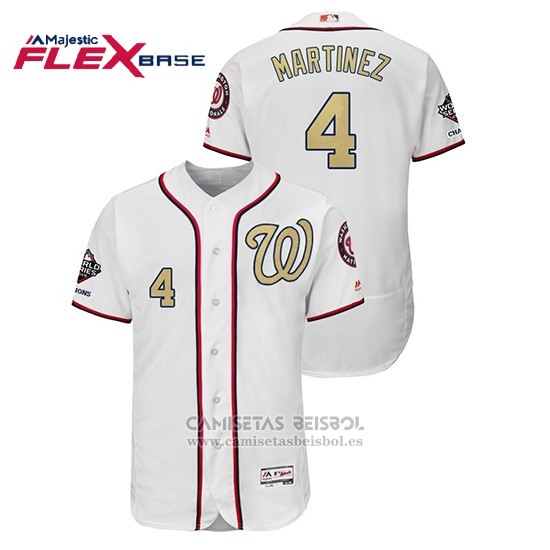 Camiseta Beisbol Hombre Washington Nationals Dave Martinez 2019 Gold Program Flex Base Blanco